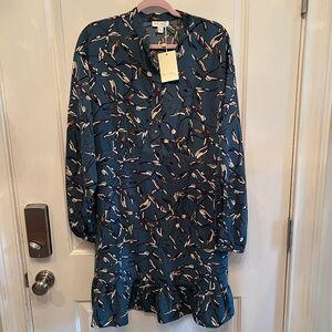 Anthropologie See U Soon Lined Floral Teal Long Sleeve Dress. NWT. Size XL.